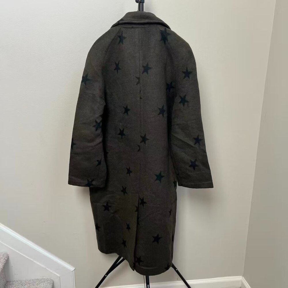 NWOT Anthropologie Wool Blend Green Star Double Face Trench Coat Olive Size M - Picture 6 of 11